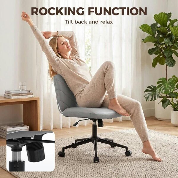 Home Office Desk Chair Height Adjustable Swivel Chair Cross Legged Wide Seat Swivel Wheels Grey