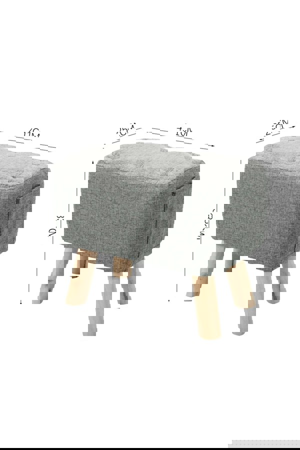 Living and Home Grey Linen Fabric Footstool Pouffe Ottoman with Pocket