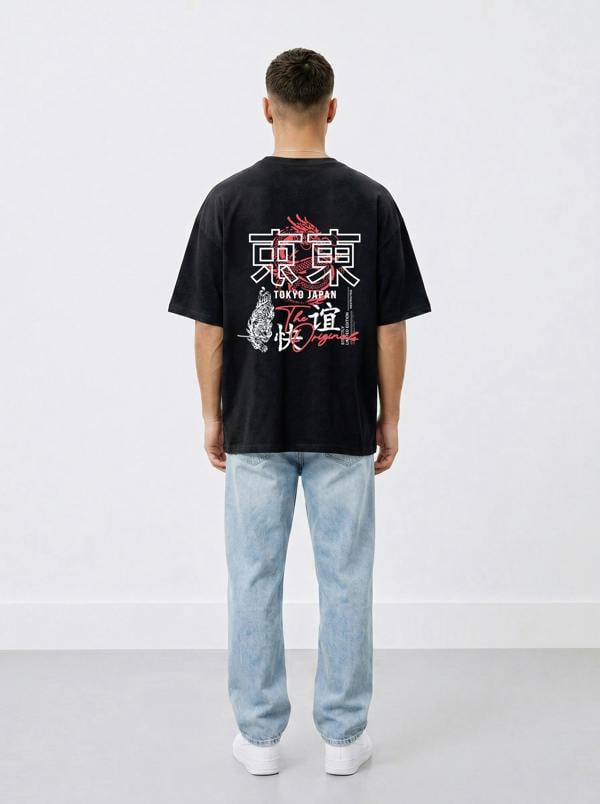 London Attitude Tokyo Dragon Oversized Heavyweight Cotton T-Shirt