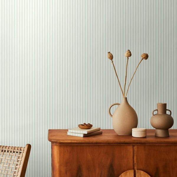 Hoopla Walls Chalk Stripe - Seafoam 10m Wallpaper