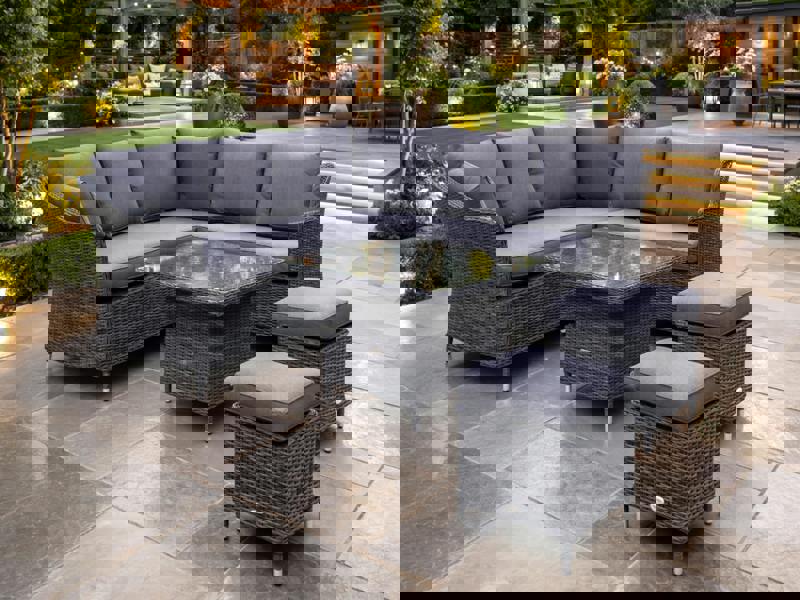 Cannes Rattan 5 Piece Corner Set - Charcoal Garden Dining Furniture with Hi Lo Table Charcoal The Garden Furniture Shop