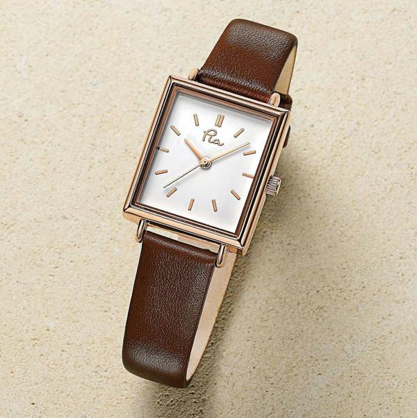 Pia Time & Again Brown Watch, Square-Face Rose Gold-Tone Case with Brown