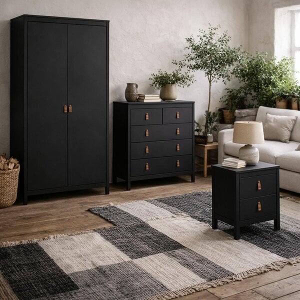 Wyld Haus Wildberry 3 Piece Matt Black Bedroom Furniture Set Leather Handles