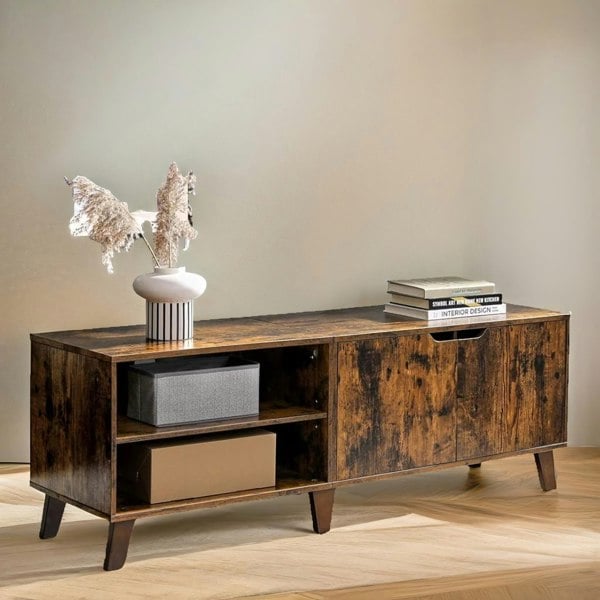 Rafaelo Mobilia 140CM Wide TV Stand Cabinet With Shelves Rustic Brown