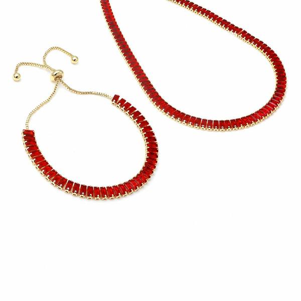 Say It With Emerald Red Tennis Necklace and Bracelet Set - Yellow Gold