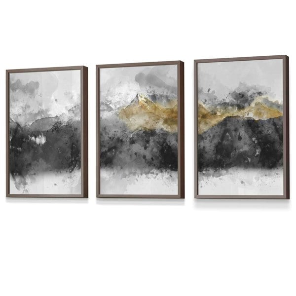 Set of 3 Abstract Mountains Black & Grey Framed Wall Art | Artze Wall Art UK
