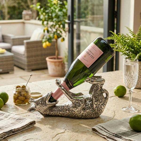Giraffe Wine Bottle Holder - Nickel Finish