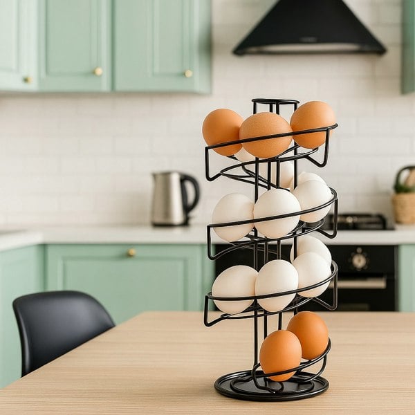Modcraft Black Spiral Egg Holder Rack Rotating Skelter Stand Holds 32 Eggs Kitchen Dispenser