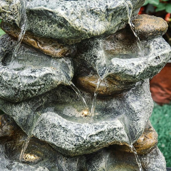 49cm Height Solar Power Garden Water Feature Cascading LED Rockfall Fountains Living and Home