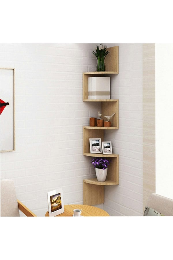 Living and Home 5 Tier Zigzag Corner Bookcase Floating Wall Shelf