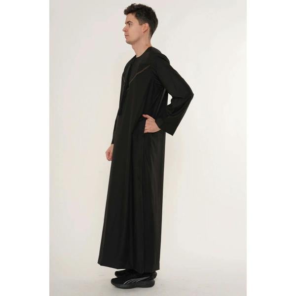 HM10 - Men's Emirati Omani Zipped Embroidery Thobe - Black - Thobez - 20