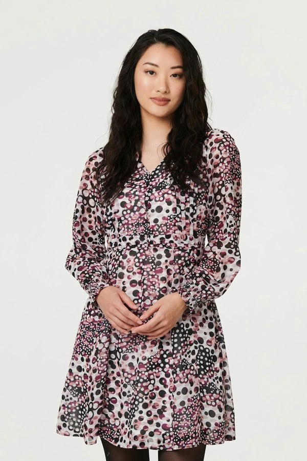 Pink | Polka Dot Long Sleeve Short Dress
