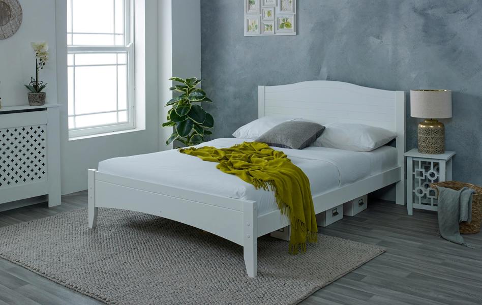 Mission TM Lauren Solid Pine Bed Frame, Curved Headboard, White, 4 Sizes