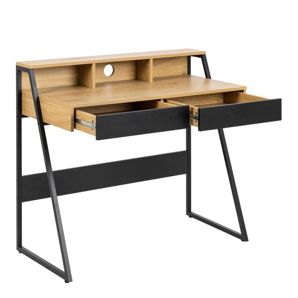 Wyld Haus Cyan 1 Drawer Office Desk Natural Oak Effect and Black