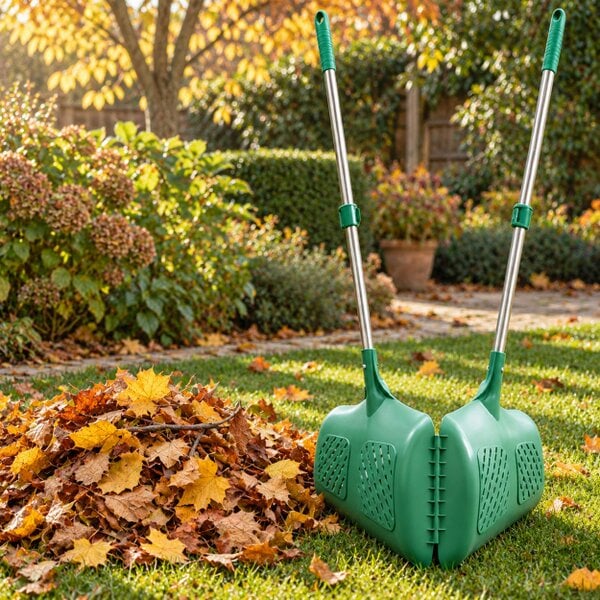 Gr8 Garden 2in1 Garden Leaf Grabber Rake Telescopic Long Handle Collector Leaf Scoops Green