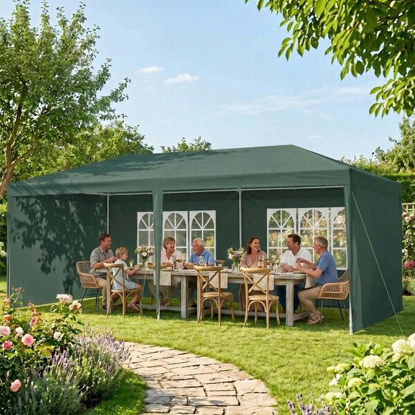 6x3 m Party Tent Gazebo Marquee Outdoor Patio Canopy Shelter with Windows and Side Panels, Green