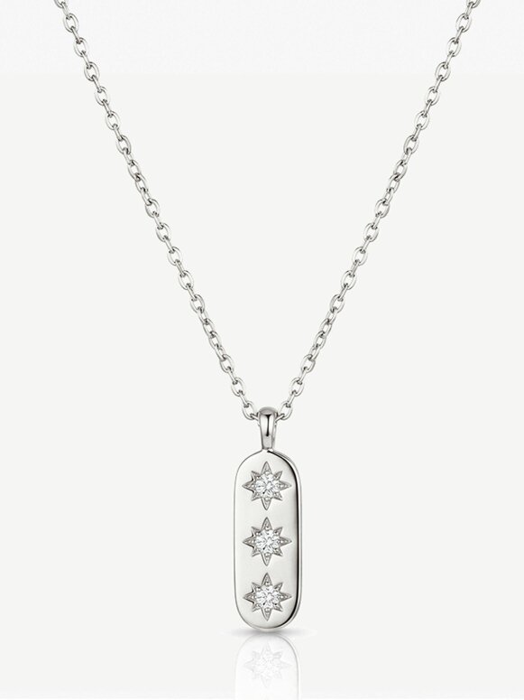 Muchv Vertical Bar Necklace With Three Stars in 18k Gold or Silver - Silver - Silver