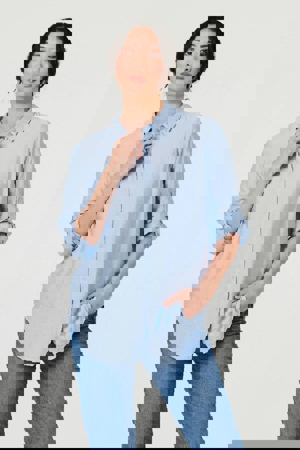 Blue | Long Sleeve Button-Front Shirt
