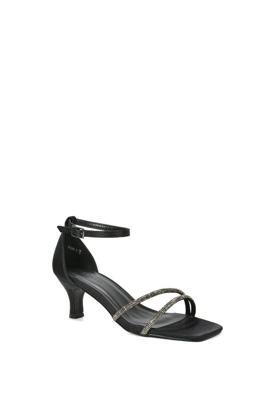XY LONDON Diamante Kitten Heel Ankle Strap Sandals