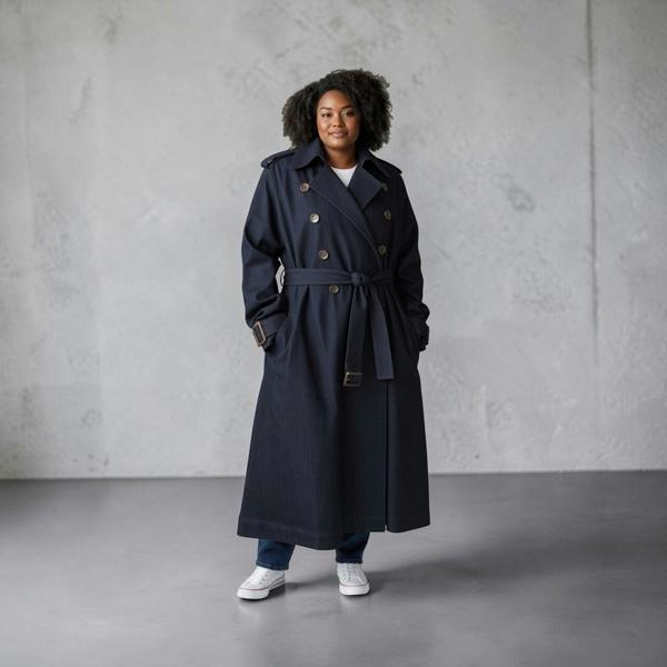 Sylvia Piechulla Plus Size Dark Navy Denim Trench Coat | Relaxed Oversized Longline Trench