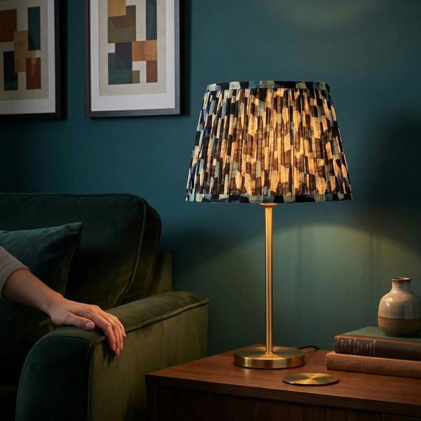 Abstract Geometric Pleated Lamp Shade with Blue Toned Irregular Blocks Image 6