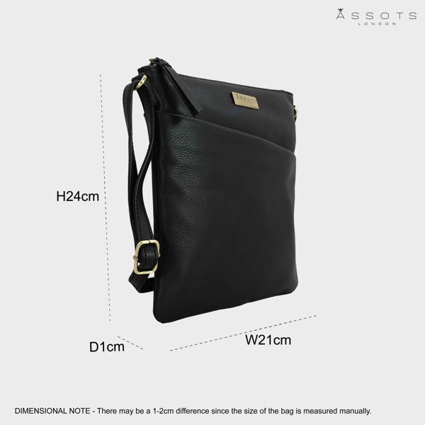 Assots London 'LINBY' Black Pebble Grain Leather Crossbody Bag