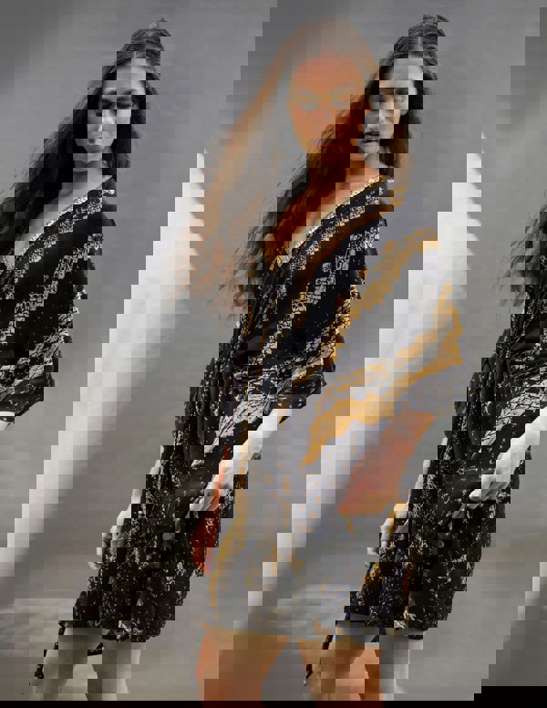 Selina Black Python Knee Caftan