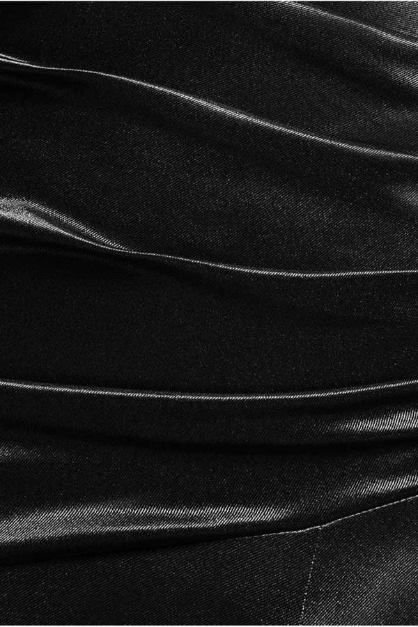 Satin Off Shoulder Pleated Maxi Dress - Black DR3731