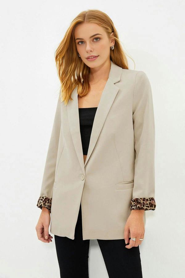 WOVCOR Woven Blazer Jacket with Lining Detail