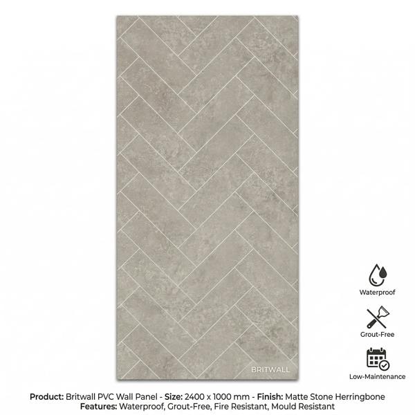 Britwall Light Beige Herringbone PVC Shower Panel Matt Finish – Light Beige Herringbone