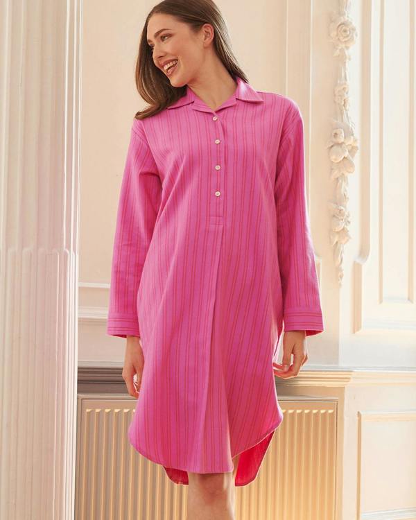 British Boxers Women's Brushed Cotton Nightshirt – Westwood Raspberry Stripe