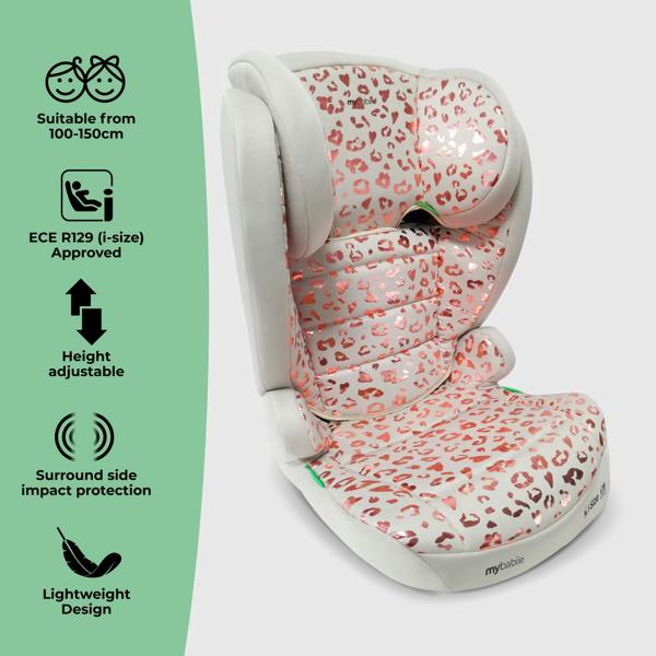My Babiie MBCSB30 i-Size (100-150cm) High Back Booster Car Seat - Pink Leopard