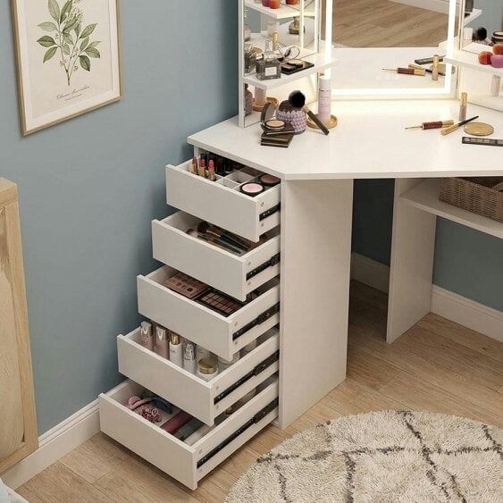 Kosy Koala Corner Dressing Table with Mirrors and Stool Makeup Vanity Mirror Hollywood Table
