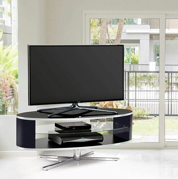 MDA Designs Orbit 1100BB Gloss Black TV Stand with Gloss Black Elliptic Sides for Flat Screen TVs up to 55"