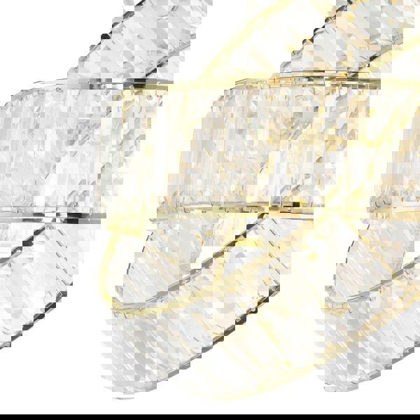 Modern Three Ring Gold Pendant Shade with Transparent Acrylic Prisms Image 4