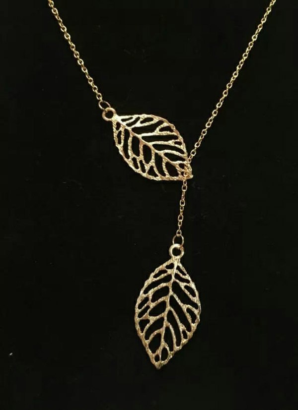 The Colourful Aura Gold Silver Two Filigree Leaf Y Shape Cross Drop Adjustable Lariat Necklace