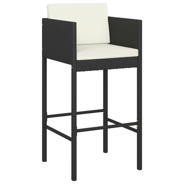 Berkfield Bar Stools 4 pcs with Cushions Black Poly Rattan