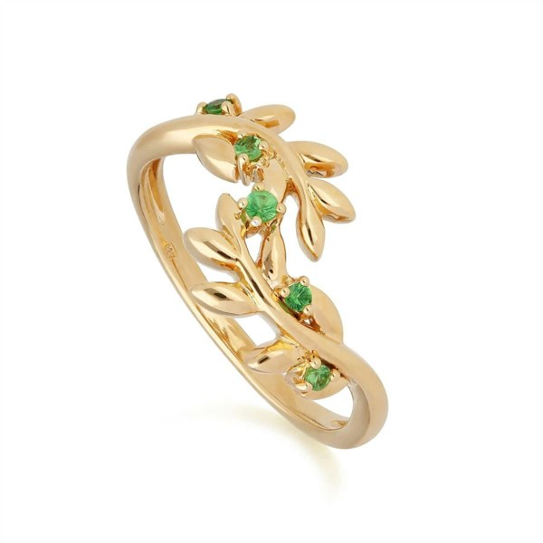 270E028001925-270R057801925 O Leaf Tsavorite Stud Earring & Ring Set in Gold Plated 925 Sterling Silver 3