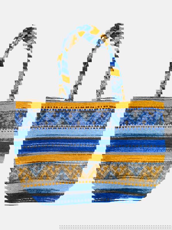 Berber Leather The Nador Large Expandable Fabric Tote in Blue and Yellow