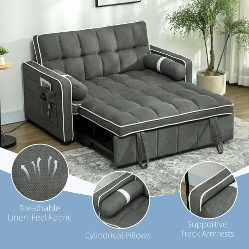 Wyld Haus Tapa Linen Effect Dark Grey Upholstered 2 Seater Sofa Bed White Trim
