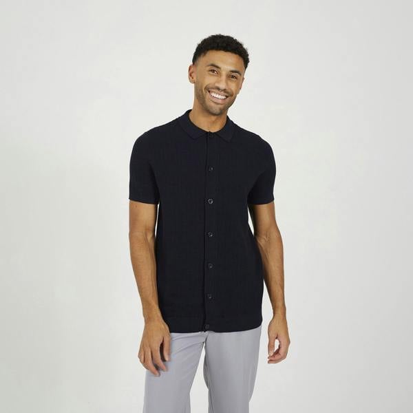 Brave Soul Navy Knitted Short Sleeve Shirt - Navy Image 1