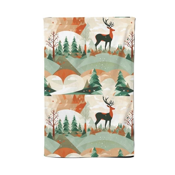 Warren Reed Reindeer On A Snowy Landscape Pattern Tea Towel