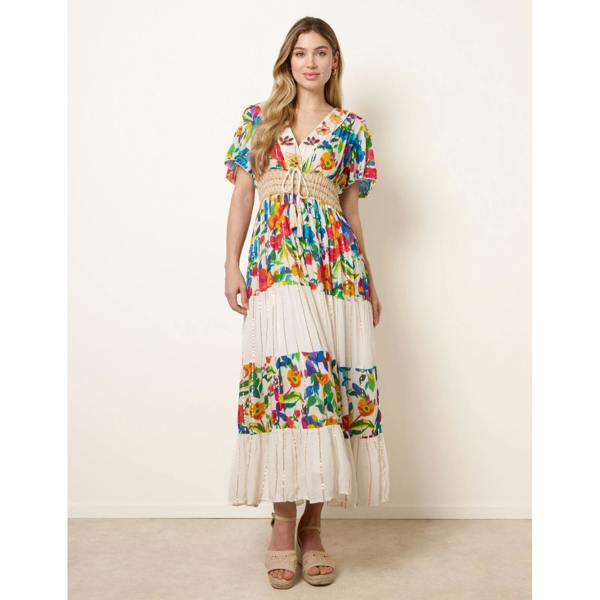 Blue Vanilla Bright Print Tiered Dress