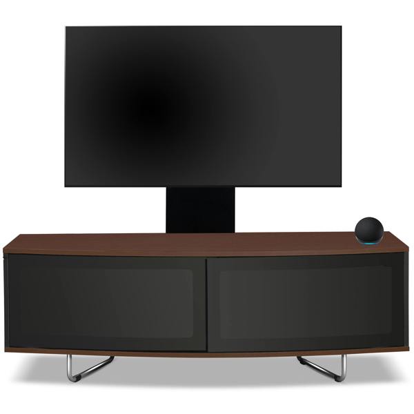 Homeology Caru Black Walnut Beam-Thru Remote Friendly Super-Contemporary D Shape Design 32"-65" LED/OLED/LCD TV Cabinet with Mounting Arm