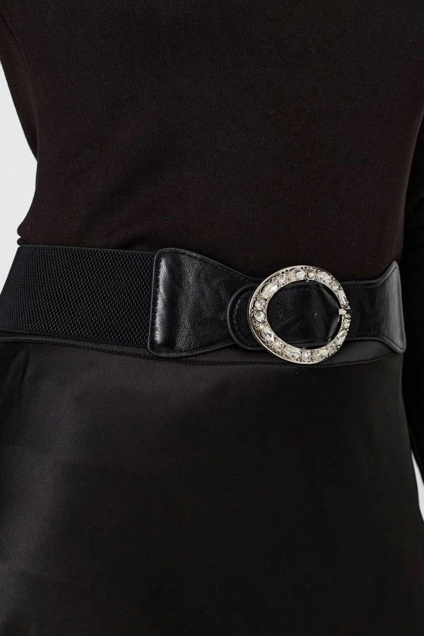 Black | Diamante Embellished Buckle Belt
