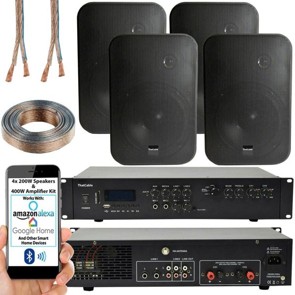 400W Bluetooth Sound System 4x Black 200W Wall Speaker Channel HiFi Amplifier