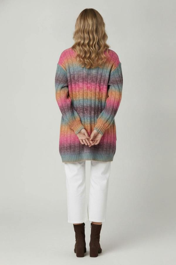 Pink | Rainbow Print Relaxed Longline Cardigan