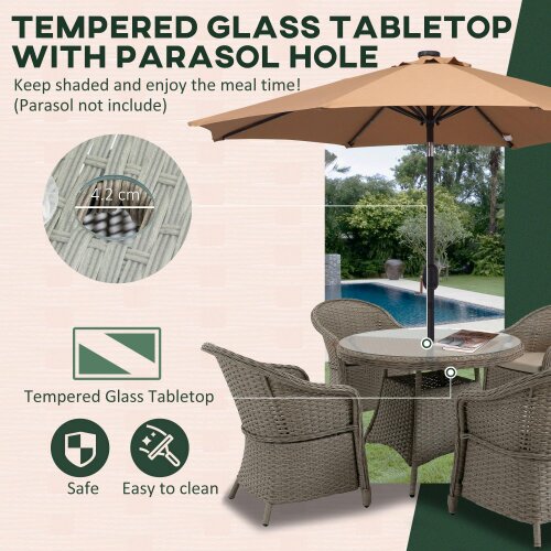 Wyld Haus Vifi Rattan Grey 4 Seater Outdoor Dining Set With Glass Table And Cushions