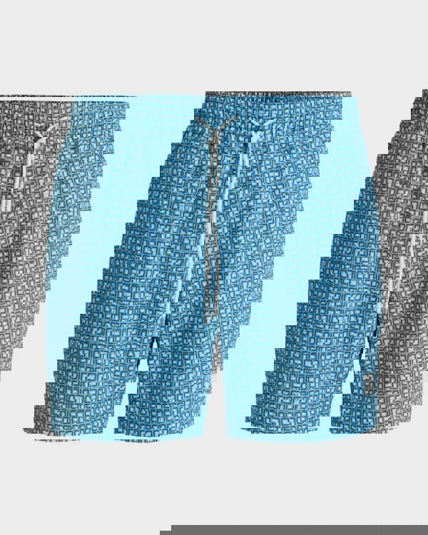 BOSS Orange Vibe Mens Logo-Label Swim Shorts with Seasonal Pattern - Light/Pastel Blue 455