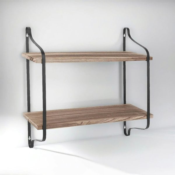 Rafaelo Mobilia Industrial 2 Tier Wooden Floating Shelf